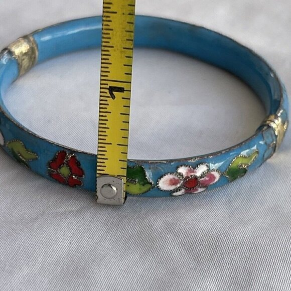 Vintage Cloisonne Women’s bangle Bracelet Light Blue Turquoise color floral 7.5” - Picture 11 of 14